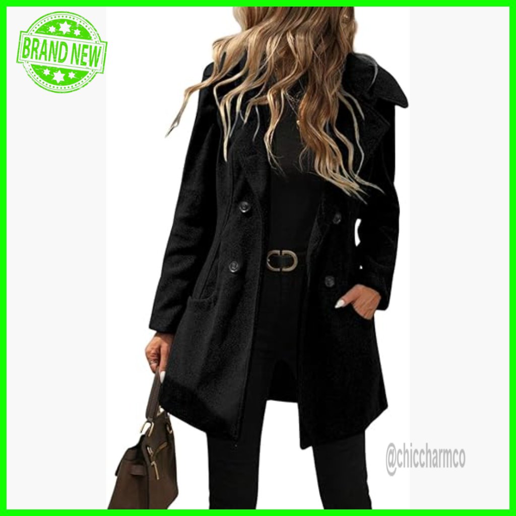 Women's Wool Blend Hooded Pea Coat Double Breasted Notch Collar Winter Coat